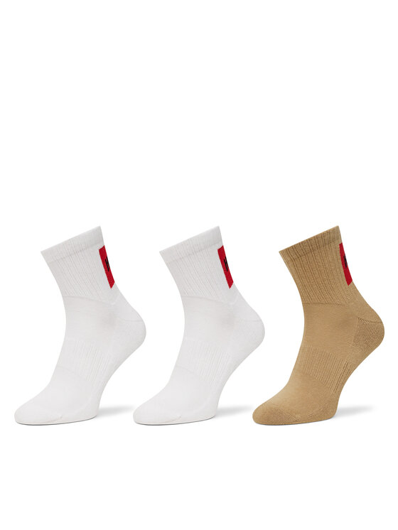Set de 3 perechi de șosete medii pentru bărbați HUGO 50541597 Bej