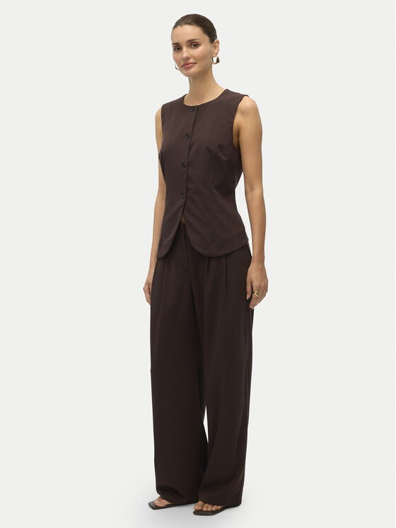Vero Moda Vero Moda Kalhoty z materiálu Sigga 10336315 Hnědá Wide Leg
