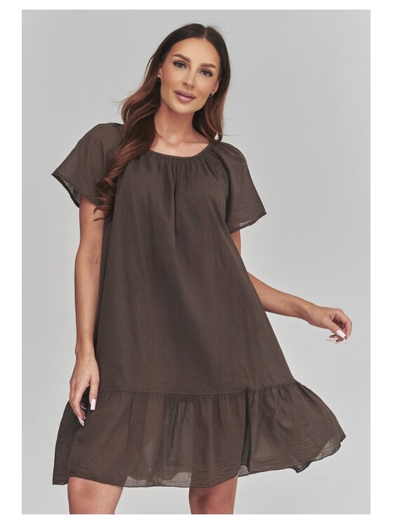 Makadamia Makadamia Sukienka codzienna C63 Brązowy Loose Fit