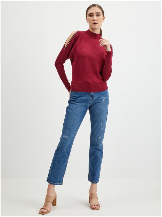 Orsay Orsay Sweter 540145-403000__L Bordowy Regular Fit