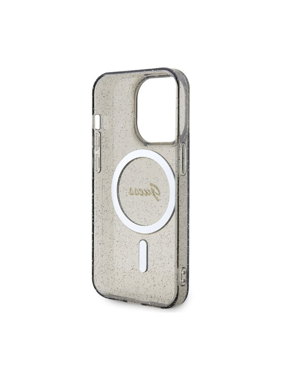 Guess Guess Etui na telefon Glitter Gold MagSafe Czarny