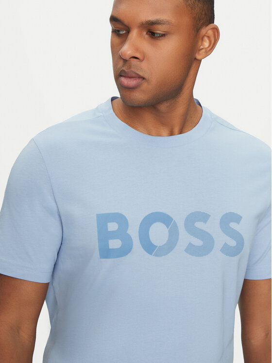 BOSS BOSS T-Shirt Tape Logo 50530990 Błękitny Regular Fit