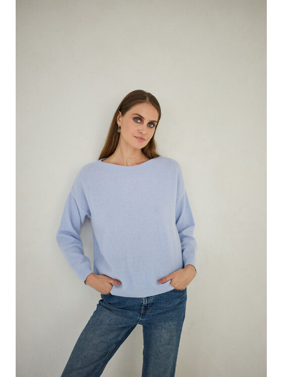 Entelier Entelier Sweter dekolt łódka Niebieski Relaxed Fit