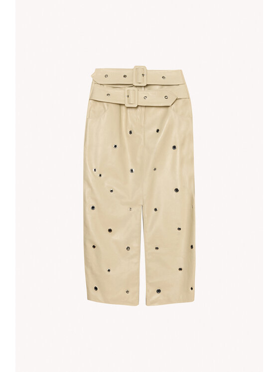 Epuzer Epuzer Spódnica skórzana Embroidered leather Kremowy Standard Fit