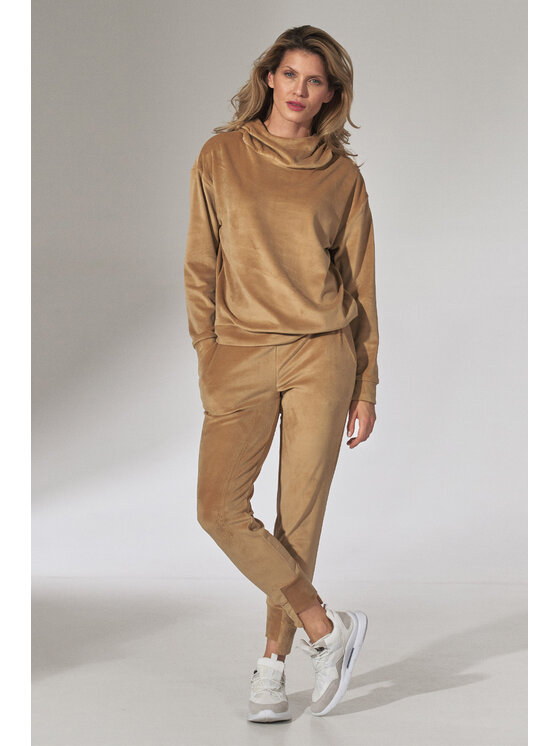 FIGL FIGL Spodnie damskie M746 Beżowy Regular Fit