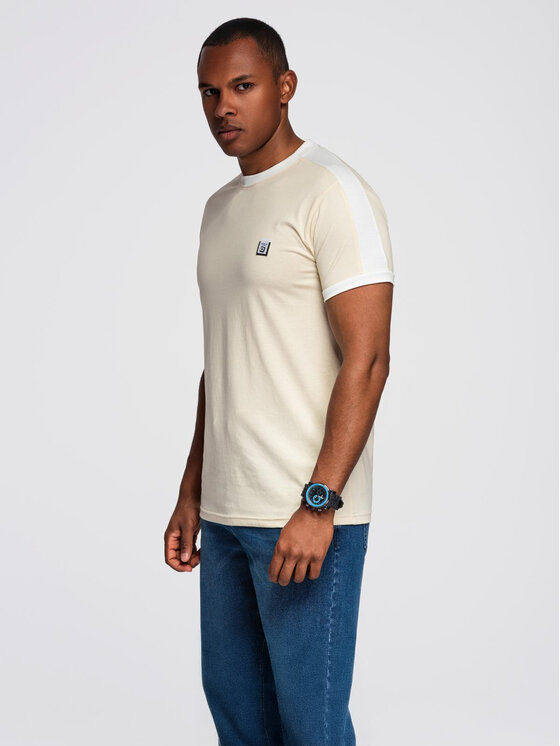 Ombre Ombre T-Shirt OM-TSCT-0115 Beżowy Regular Fit