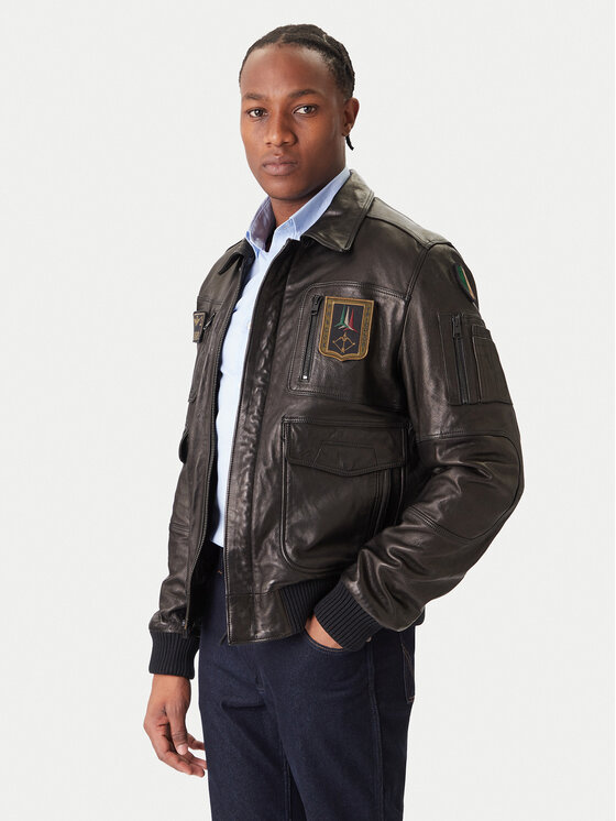 Aeronautica Militare Aeronautica Militare Kožená bunda 252PN0846U100839 Černá Regular Fit