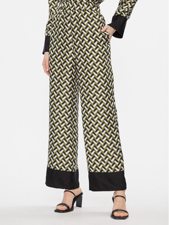 Max Mara Leisure Bavlnené nohavice Sesamo 2416131017650 Zelená Relaxed Fit