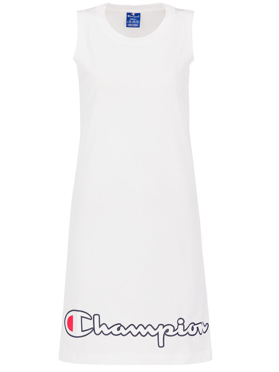 Champion Sukienka codzienna Script Logo Ribbed Trim 112657 Biały Regular Fit