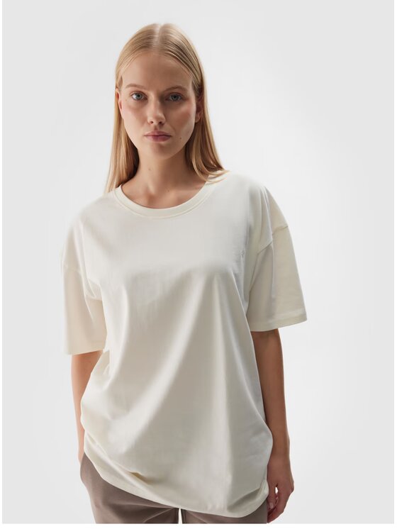 4F 4F T-Shirt 4FWAW24TTSHU1657 Beżowy Oversize