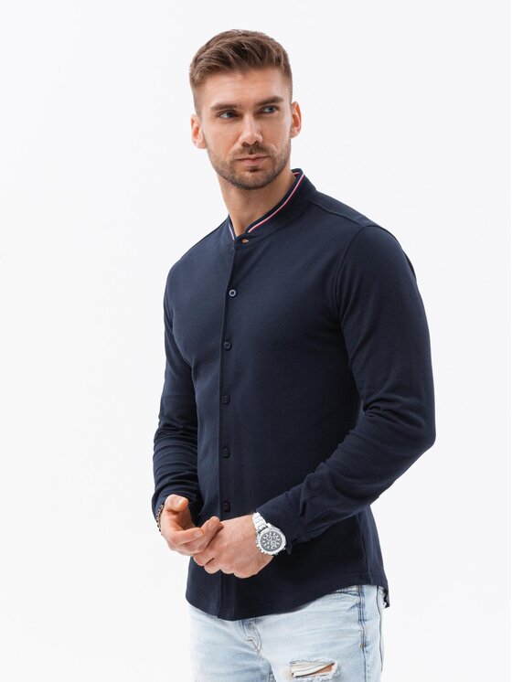 Ombre Ombre Koszula OM-SHCS-0178 Granatowy Slim Fit