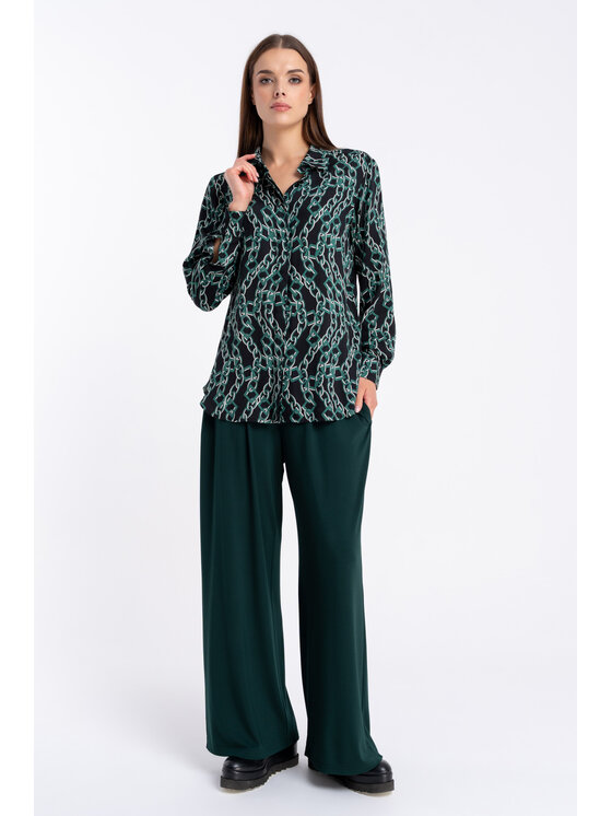 CLICK CLICK Kalhoty z materiálu 30-450 Zelená Straight Fit