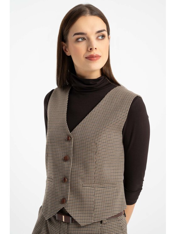 CLICK CLICK Kamizelka 71-0037 Brązowy Classic Fit