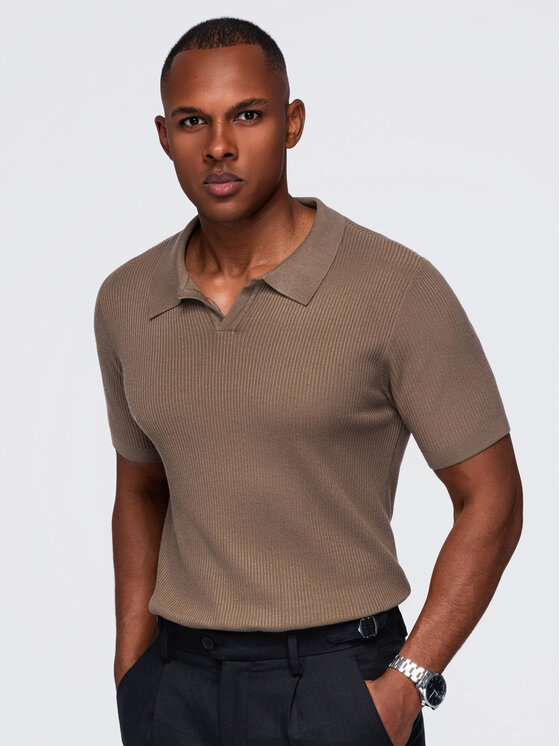 Ombre Ombre Polokošile OM-POSS-0182 Hnědá Slim Fit