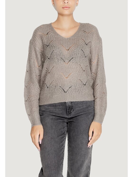 Jacqueline de Yong Jacqueline de Yong Maglione JDYBADUT L/S V-NECK STRUC GLITT PULL KNT Grigio V-Neck Fit