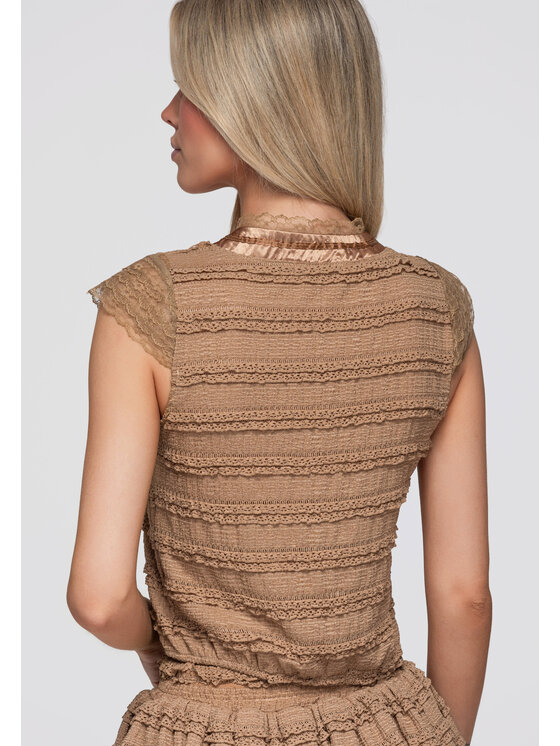 Ombre Ombre Bluzka OW-TS-E0066 Beżowy Slim Fit