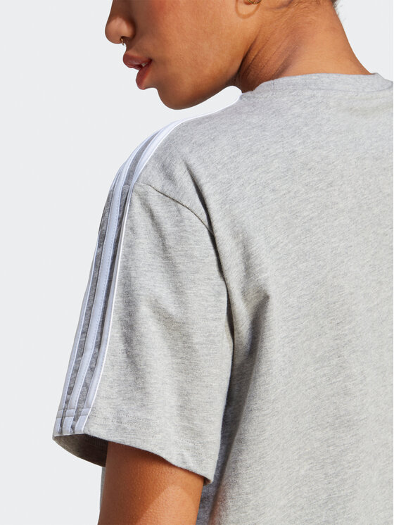 adidas adidas Футболка Essentials 3-Stripes Single Jersey Crop Top HR4916 Сірий Loose Fit