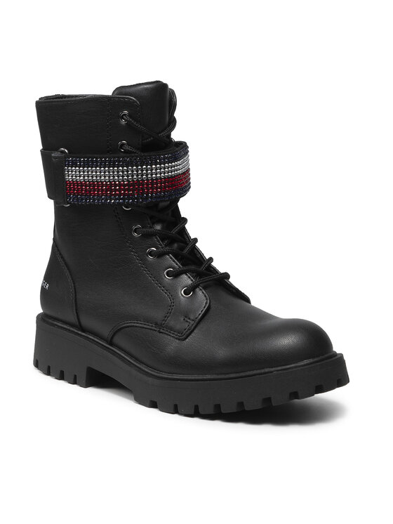 Tommy hilfiger black on sale big flag sparkle boots