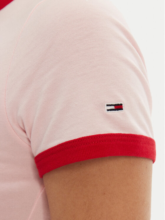 Tommy Jeans Tommy Jeans Póló Script Ringer DW0DW20631 Rózsaszín Slim Fit