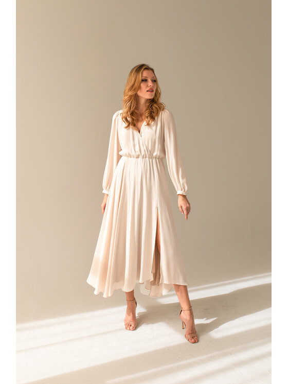 Entelier Entelier Sukienka wieczorowa maxi Beżowy Comfortable Fit