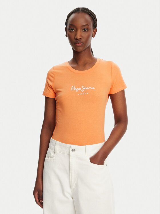 Pepe Jeans Pepe Jeans T-Shirt New Virginia PL505202 Oranžová Slim Fit