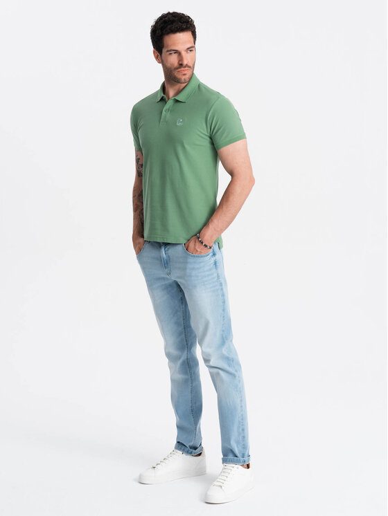 Ombre Ombre Polo OM-POBS-0100 Zielony Regular Fit