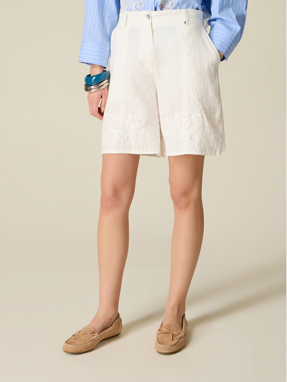 Oltre Oltre Pantaloncini di tessuto P058J002560N0S1 Bianco Baggy Fit