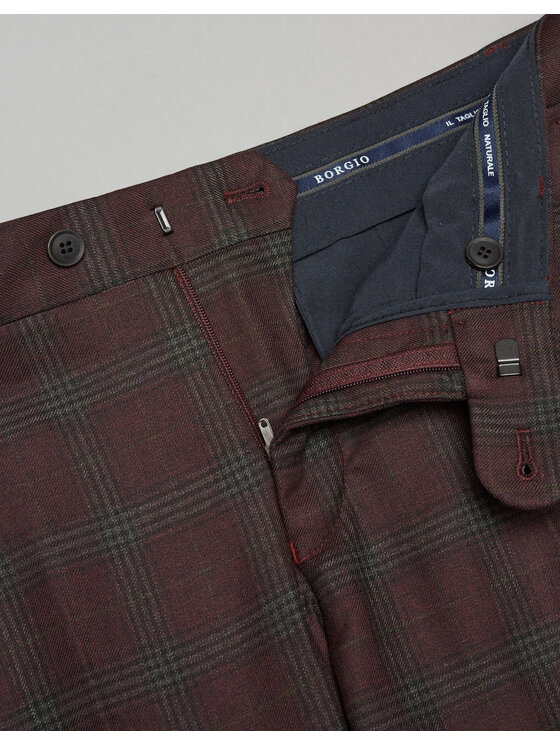 Borgio Borgio Spodnie garniturowe naro Bordowy Slim Fit