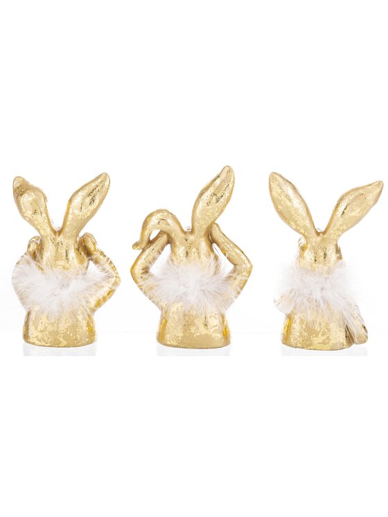 MIAhome MIAhome Figurka Dekoracja 3 złote króliki - nie widzę, nie słyszę, nie mówię 16,5x10x6 cm Złoty