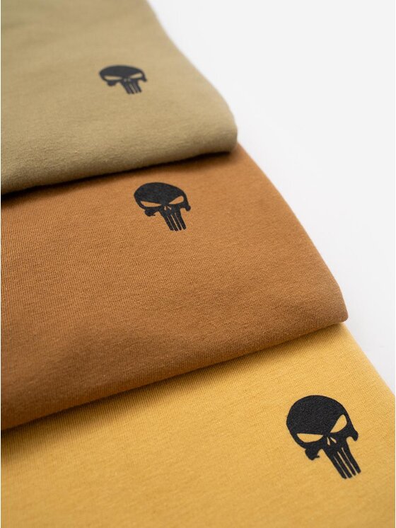 Marvel Marvel Komplet t-shirtów Zestaw Koszulek Męskich Brązowa Zielona Beżowa Punisher Mini Logo XXL Khaki Regular Fit