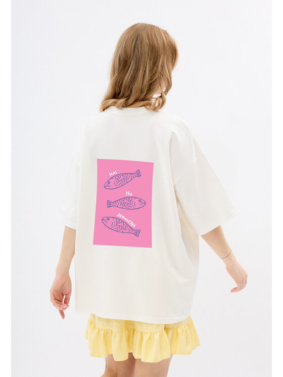 Mirons Mirons T-Shirt Print Biały Oversize