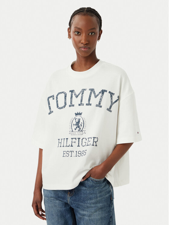 Tommy Hilfiger Tommy Hilfiger Majica Varsity WW0WW50940 Kremna Relaxed Fit