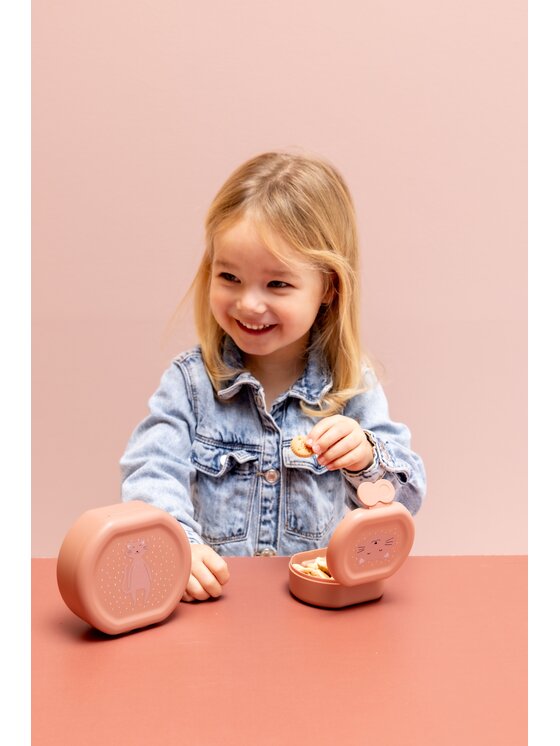 Trixie Baby Trixie Baby Pojemnik na żywność Zestaw pojemników na przekąski z klipsem 2 szt. - Kot Różowy