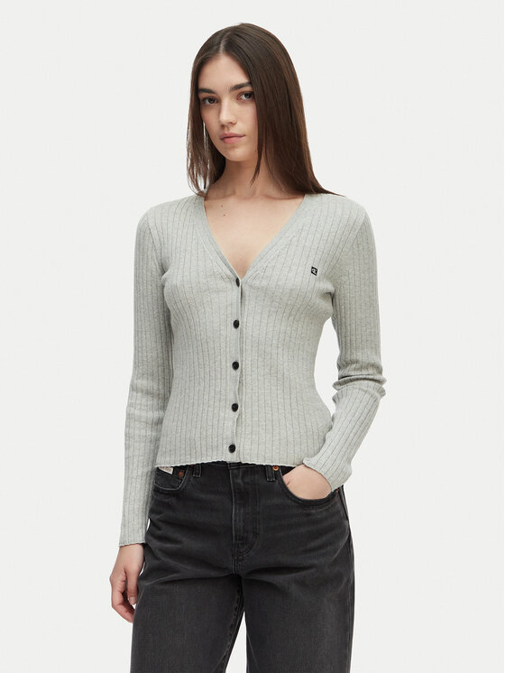 Calvin Klein Jeans Kardigán LV047G339G Világosszürke Slim Fit