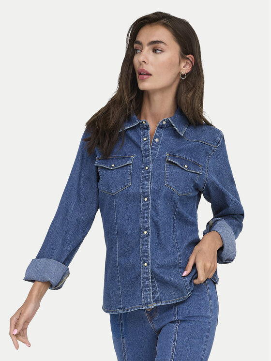 ONLY ONLY džínsová košeľa Sasia 15352339 Modrá Slim Fit