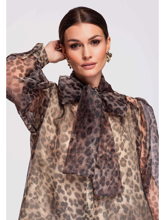 Ombre Ombre Koszula OW-SH-E0031 Beżowy Loose Fit