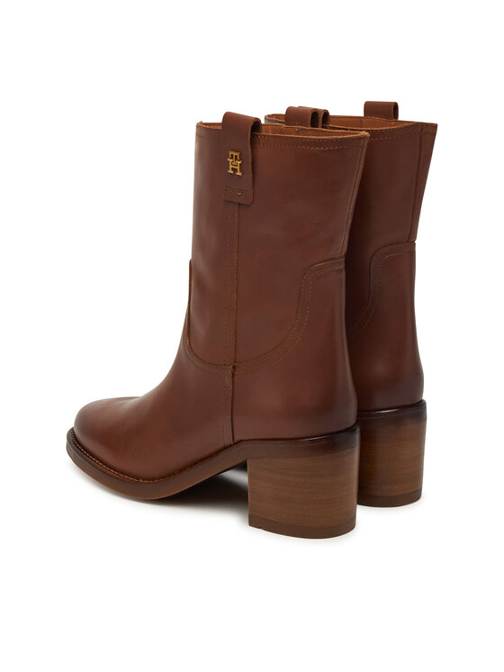 Tommy Hilfiger Tommy Hilfiger Polokozačky Riding Lthr Mid Boot Block Heel FW0FW08776 Hnědá