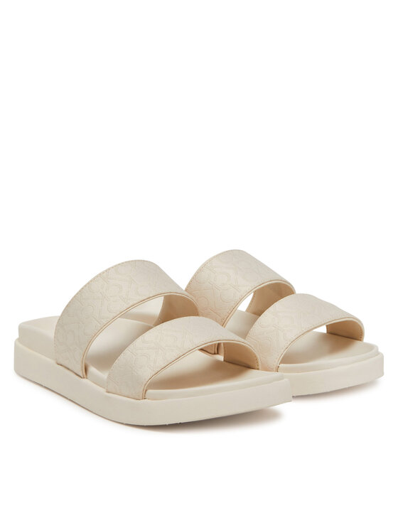 Calvin Klein Calvin Klein Şlapi Flat Slide Jacq HW0HW02486 Écru