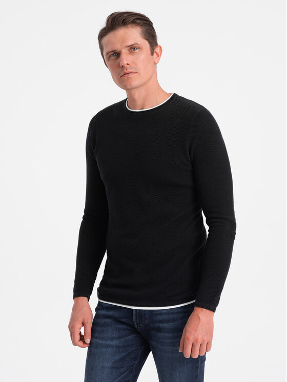 Ombre Ombre Sweter OM-SWSW-0103 Czarny Classic Fit