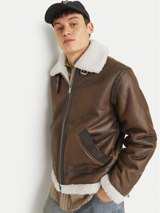 Jack & Jones Jack & Jones Geacă din imitație de piele Cole Aviator 12261819 Maro Regular Fit
