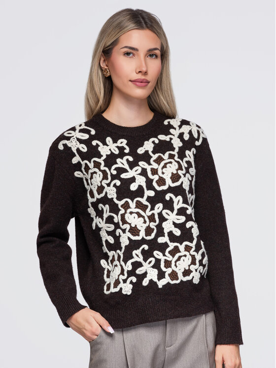 Ombre Ombre Sweter OW-SW-E0036 Brązowy Regular Fit