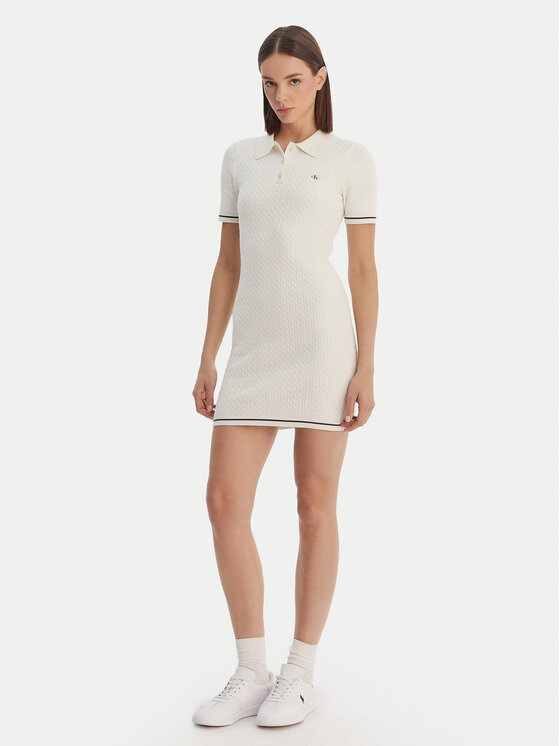 Calvin Klein Calvin Klein Kleid für den Alltag Microcable LV047F323G Beige Slim Fit