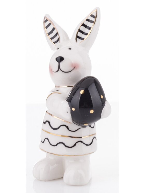 MIAhome MIAhome Figurka małe białe króliczki w prążki 2 szt. 9x4,5x3 cm Biały