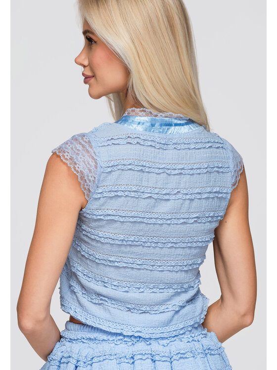Ombre Ombre Bluzka OW-TS-E0066 Niebieski Slim Fit