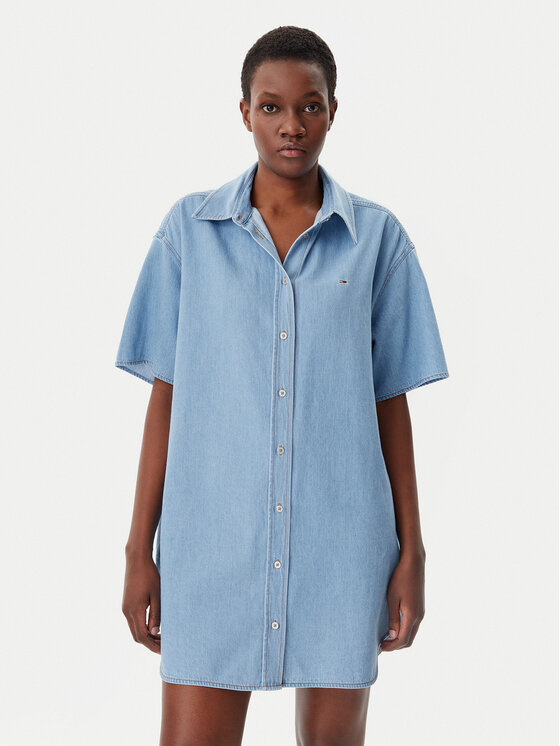 Tommy Jeans Rochie de blugi DW0DW20112 Albastru Relaxed Fit