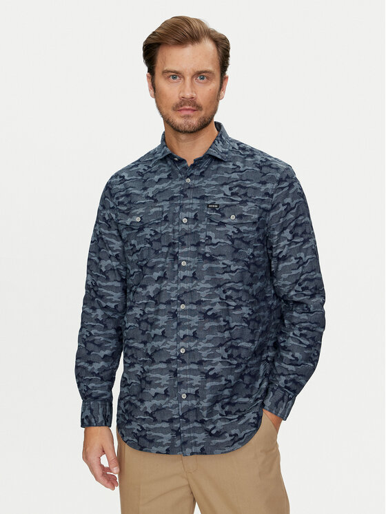 Guess Guess Srajca Collins M4YH80 WGF50 Mornarsko modra Regular Fit