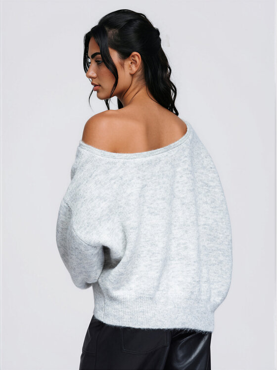 Ombre Ombre Sweter OW-SW-E0060 Szary Relaxed Fit