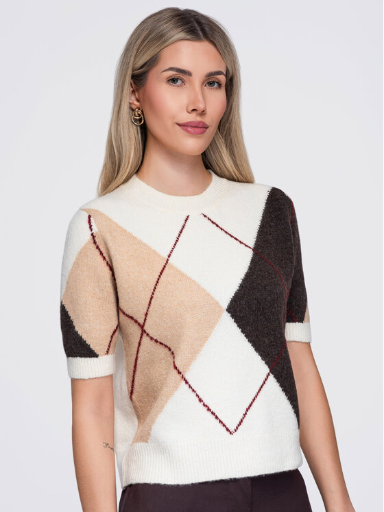 Ombre Ombre Sweter OW-SW-E0037 Beżowy Regular Fit