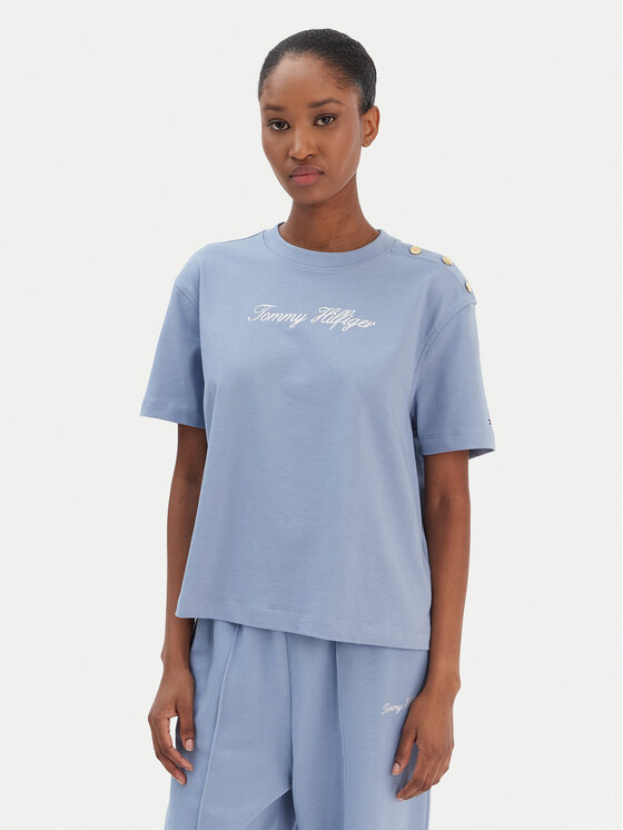 Tommy Hilfiger Tommy Hilfiger T-Shirt Script WW0WW47819 Modrá Regular Fit