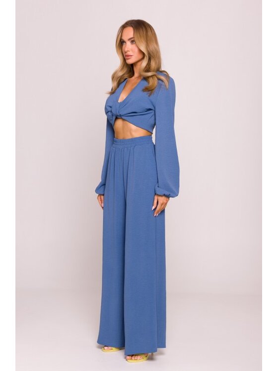 Made of Emotion Made of Emotion Spodnie materiałowe M862 Granatowy Wide Leg